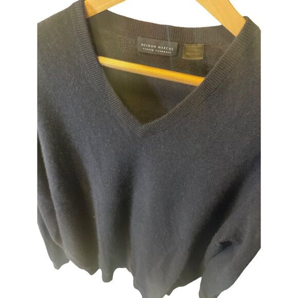 Neiman Marcus Mens Black Virgin Cashmere V Neck Long Sleeve Sweater Sz XXL - Picture 4 of 8
